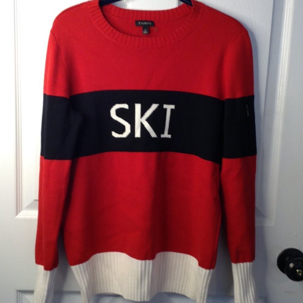 Talbots "S" Olympic style SKI sweater, Viscose/Nylon blend, USA, Americana Ski